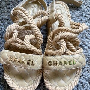 CHANEL Quilted Rope Strap Sandals in Beige